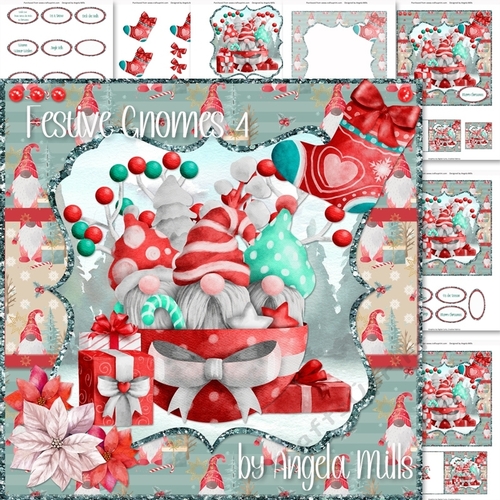 Festive Gnomes 4: Baubles & Gift Boxes Gnomes 7 x 7 Card Mini Kit, 7 Sheets
