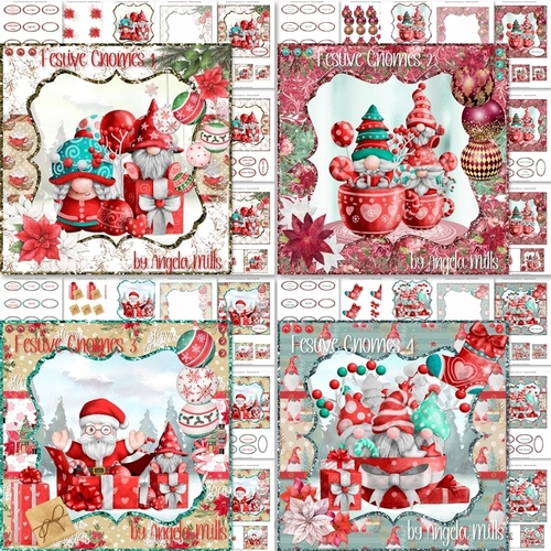 Festive Gnomes 1 to 4 Bumper Kit, 4 7x7 Card Kits, 29 Sheets