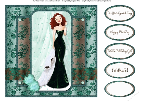 Party Glam 16: Glam Lady 8 x 8 Quick Card Front with Sentiments, Teal/Chocolate