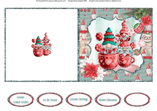 Festive Gnomes 9: Cocoa & Candy 5 x 5 Quick Cut & Fold Card with Sentiments