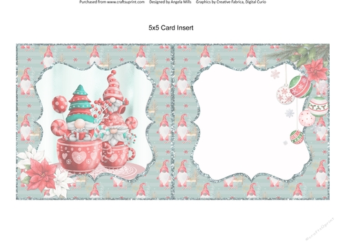 Festive Gnomes 9: Cocoa & Candy 5 x 5 Card Insert with Red/Teal Gnome Background, Blank