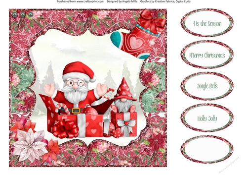 Festive Gnomes 13: Santa and Gnome Gift Boxes 8 x 8 Quick Card Front with Sentiments