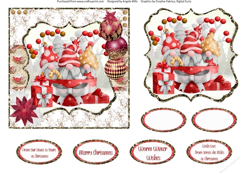 Festive Gnomes 14: Christmas Baubles & Gift Boxes 6 x 6 Card Front with Topper and Sentiments