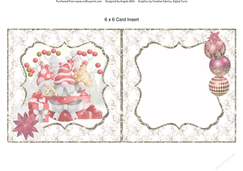 Festive Gnomes 14: Christmas Baubles & Gift Boxes 6 x 6 Card Insert with Gold/White Flourish Background