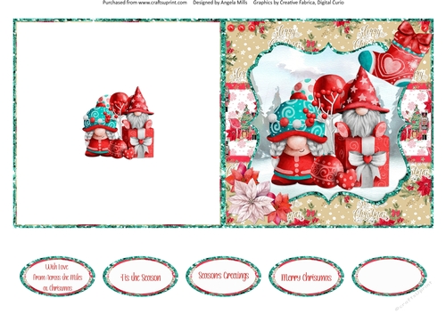 Festive Gnomes 6: Gift Box & Baubles 5 x 5 Quick Cut & Fold Card with Sentiments, Red/Fawn