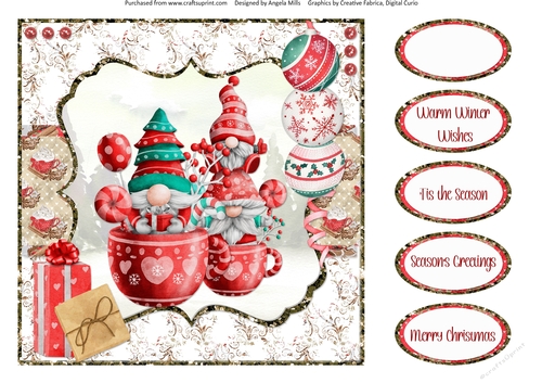 Festive Gnomes 10: Cocoa & Candy 8 x 8 Quick Card Front with Sentiments