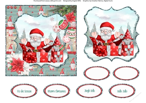 Festive Gnomes 11: Santa & Gnome Gift Boxes 6 x 6 Card Front with Topper and Sentiments