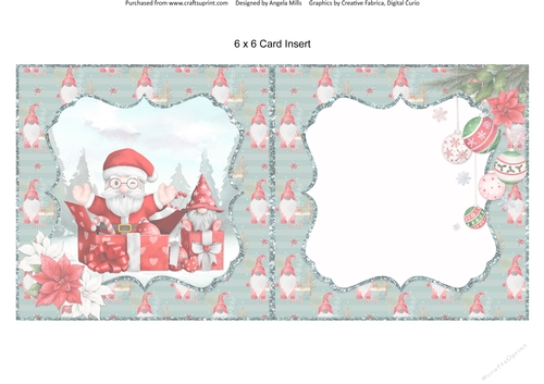 Festive Gnomes 11: Santa & Gnome Gift Boxes 6 x 6 Blank Card Insert with Red/Teal Gnome Background