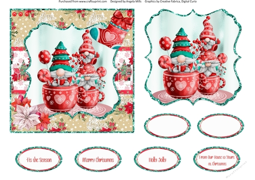 Festive Gnomes 8: Cocoa & Candy 6 x 6 Card Front with Topper and Sentiments