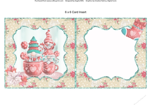 Festive Gnomes 8: Cocoa & Candy 6 x 6 Blank Card Insert with Poinsettias Background, Fawn/Red