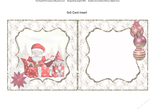 Festive Gnomes 12: Santa & Gnomes Gift Boxes 5 x 5 Card Insert with White/Gold Swirls Background