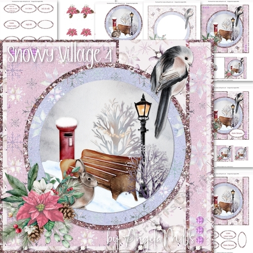 Snowy Village 4: Pillar Box & Rabbit 7 x 7 Card Mini Kit, 7 Sheets