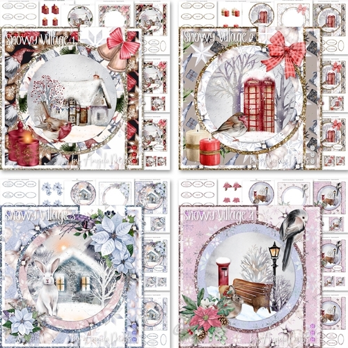 Snowy Village Bumper Kit: Four 7x7 Card Mini Kits, 28 Sheets