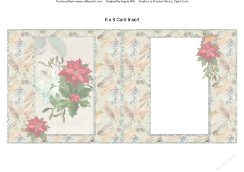 Lacy Christmas Ephemera 5: Poinsettia Bouquet 6 x 6 Card Insert with Green/Gold Abstract Floral Background