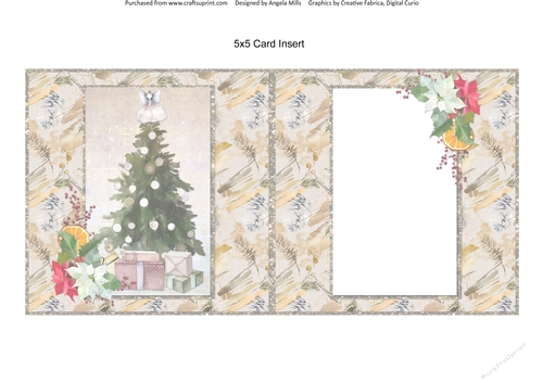 Lacy Christmas Ephemera 9: Christmas Tree 5 x 5 Blank Card Insert with Taupe/Gold Background