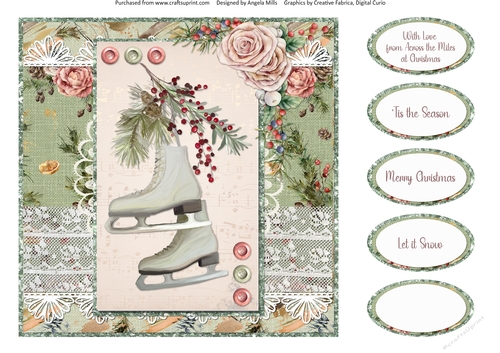 Lacy Ephemera 13: Ice Skates 8 x 8 Quick Card Front with Sentiments