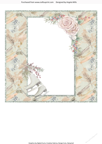 Lacy Ephemera 13: Ice Skates 8 x 8 Card Insert Panel, Green/Gold
