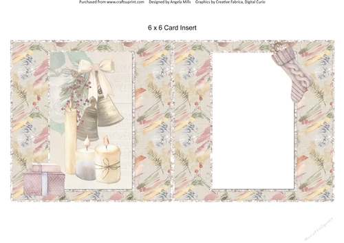 Lacy Christmas Ephemera 14: Bells & Candles 6 x 6 Blank Card Insert with Floral Abstract Background