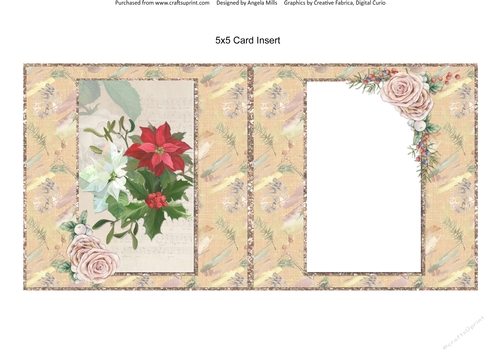Lacy Christmas Ephemera 6: Poinsettia Bouquet 5 x 5 Blank Card Insert with Peach Floral Background