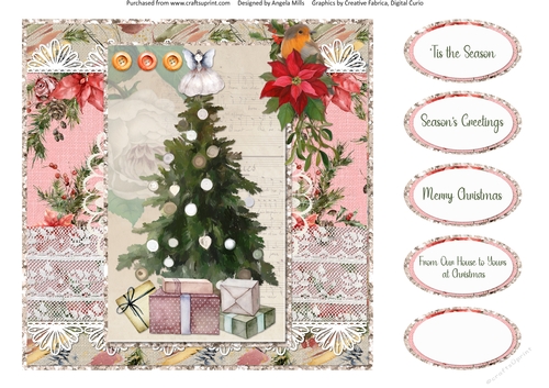 Lacy Christmas Ephemera 10: Christmas Tree 8 x 8 Quick Card Front with Sentiments