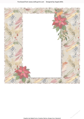 Lacy Christmas Ephemera 10: 8 x 8 Blank Card Insert Panel with Floral/Poinsettias Background