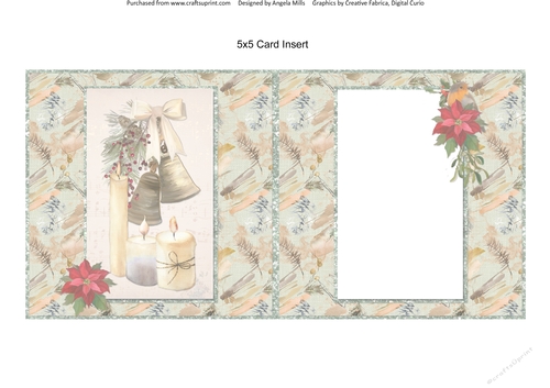 Lacy Christmas Ephemera 15: Bells & Candles 5 x 5 Blank Card Insert with Green/Gold Background