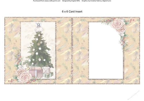 Lacy Christmas Ephemera 8: Christmas Tree 6 x 6 Blank Card Insert with Peach/Green Background
