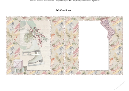 Lacy Christmas Ephemera 12: Ice Skates 5 x 5 Blank Card Insert with Tan/Red Backgriund