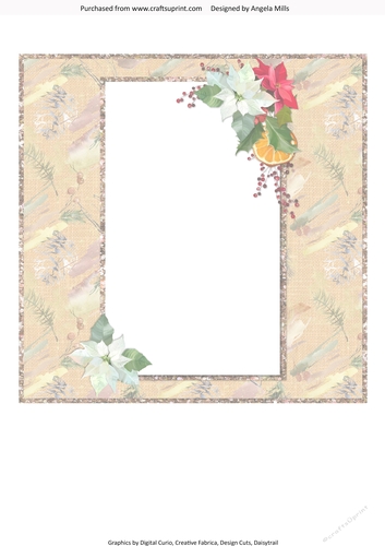 Lacy Christmas Ephemera 16: 8 x 8 Card Insert with Poinsettia Corners, Peach Background