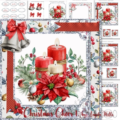 Christmas Cheer 1: Candles, Bells & Poinsettia Bouquet 7 x 7 Card Mini Kit, 7 Sheets