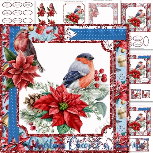 Christmas Cheer 2: Bullfinch, Robin & Poinsettia Bouquet 7 x 7 Card Mini Kit, 7 Sheets