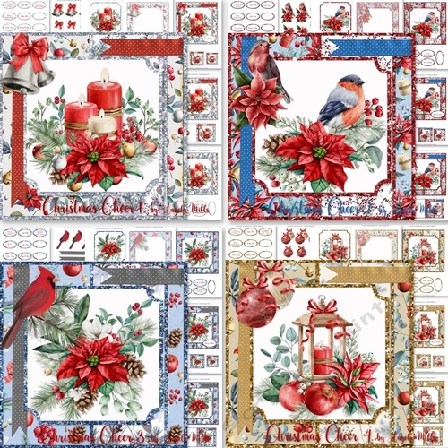 Christmas Cheer 1 to 4 Bumper Kit, Four 7 x 7 Card Mini-Kits, 28 Sheets