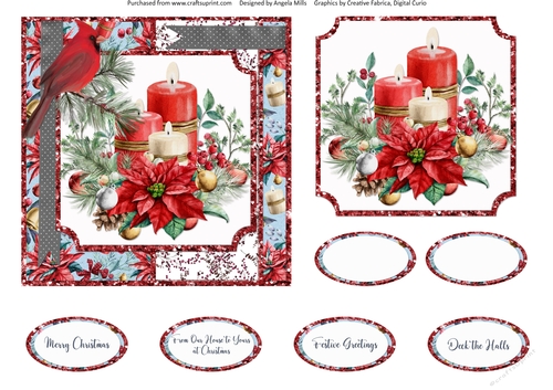 Christmas Cheer 5: Candles & Poinsettia Bouquet 6 x 6 Card Front with Topper and Sentiments