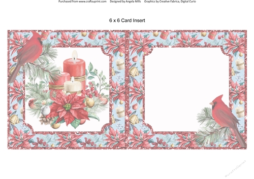 Christmas Cheer 5: Candles & Poinsettia Bouquet 6 x 6 Blank Card Insert with Blue/Red Poinsettias Background