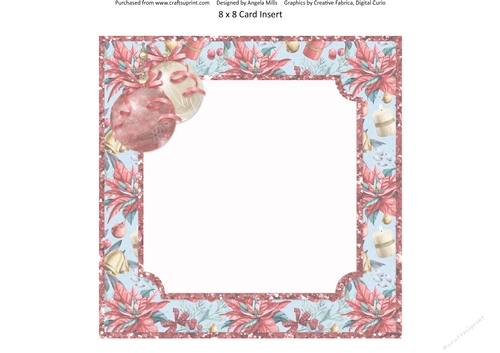 Christmas Cheer 13: Poinsettia Bouquet & Christmas Baubles 8 x 8 Blank Card Insert with Blue/Red Poinsettia Background