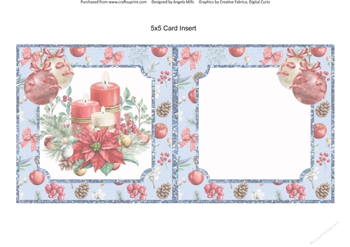 Christmas Cheer 6: Christmas Candles & Poinsettia Bouquet 5 x 5 Card Insert with Blue/Red Festive Background