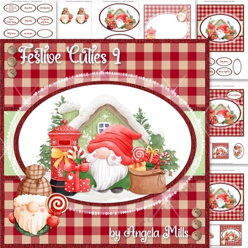 Festive Cuties 1: Postbox Gnome 7 x 7 Card Mini Kit, 7 Sheets
