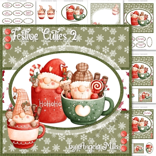 Festive Cuties 2: Cocoa Cup Gnomes 7 x 7 Card Mini Kit, 7 Sheets