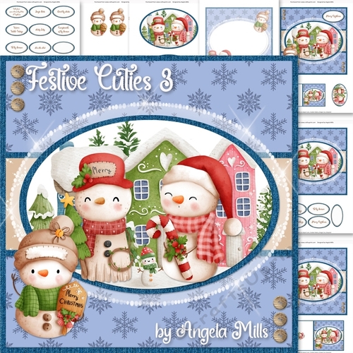 Festive Cuties 3: Snowmen 7 x 7 Card Mini Kit, 7 Sheets
