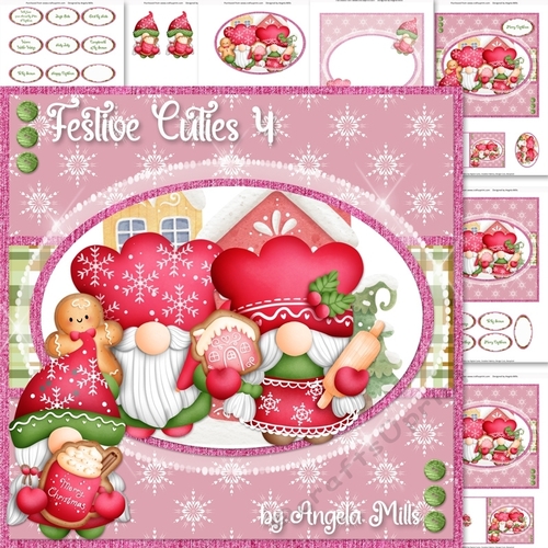 Festive Cuties 4: Christmas Cookie Gnomes 7 x 7 Card Mini Kit, 7 Sheets