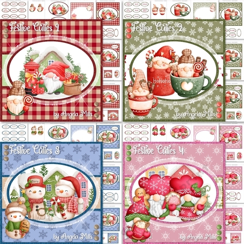Festive Cuties 1 to 4 Bumper Kit, 4 7x7 Card Mini Kits, 28 Sheets