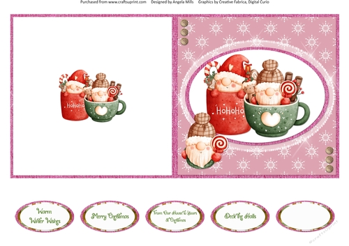 Festive Cuties 9: Cocoa Cup Gnomes 5 x 5 Quick Cut & Fold Card with Sentiments