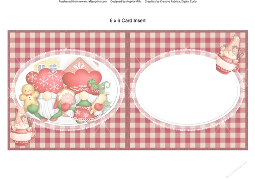 Festive Cuties 14: Christmas Cookie Gnomes 6 x 6 Blank Card Insert with Red & Tan Gingham Checked Background 
