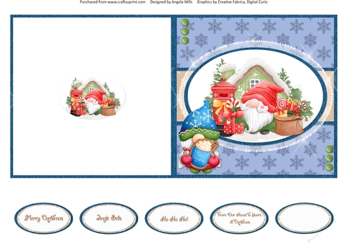Festive Cuties 6: Postbox Gnome 5 x 5 Quick Cut & Fold Card with Sentiments