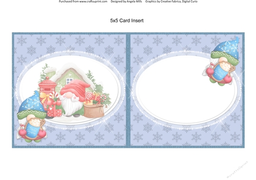 Festive Cuties 6: Postbox Gnome 5 x 5 Blank Card Insert with Blue Snowflakes Background