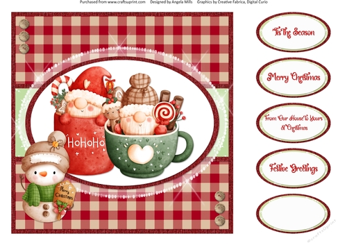 Festive Cuties 10: Cocoa Cup Gnomes 8 x 8 Quick Card Front with Sentiments