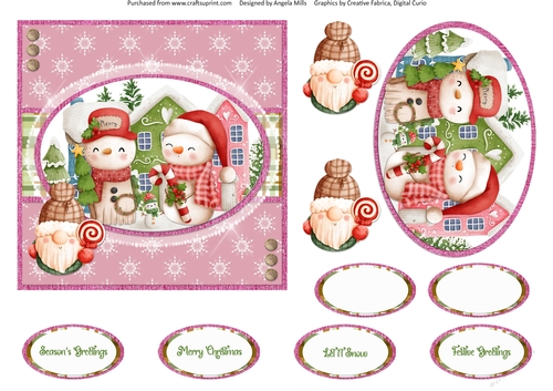 Festive Cuties 11: Snowmen 6 x 6 Card Front with Topper, Decoupage and Sentiments