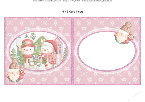 Festive Cuties 11: Snowmen 6 x 6 Blank Card Insert with Pink Snowflakes Background
