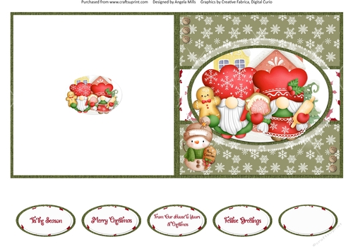 Festive Cuties 15: Cookie Gnomes 5 x 5 Quick Cut & Fold Card with Sentiments