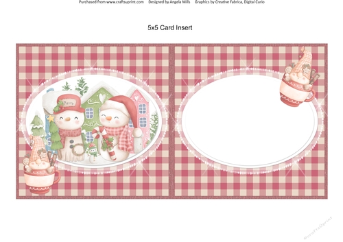 Festive Cuties 12: Snowmen 5 x 5 Blank Card Insert with Red & Tan Gingham Check Background
